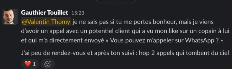 Message d’un client sur Slack