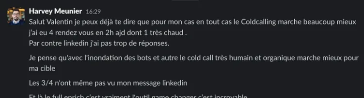 Message d’un client sur Slack