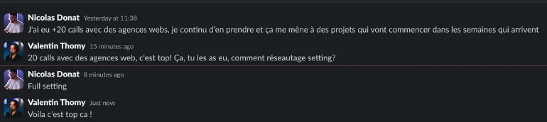 Message d’un client sur Slack